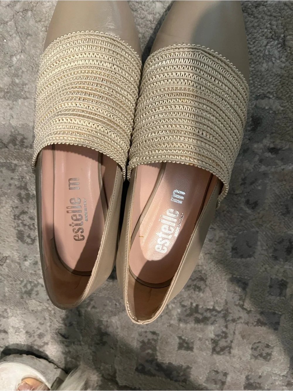 Italian made Estelle M Taupe Braided-Trim Pointed Toe Flats